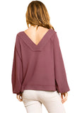 Kangaroo Pocket Waffle Knit Top, Berry