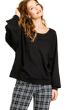 Umgee Kangaroo Pocket Waffle Knit Top, Black