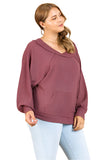 Kangaroo Pocket Waffle Knit Top, Berry