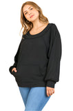 Kangaroo Pocket Waffle Knit Top, Black