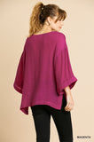 Faux Button Front Pocket Top, Magenta