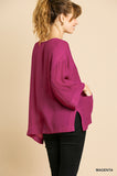 Faux Button Front Pocket Top, Magenta