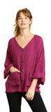 Faux Button Front Pocket Top, Magenta