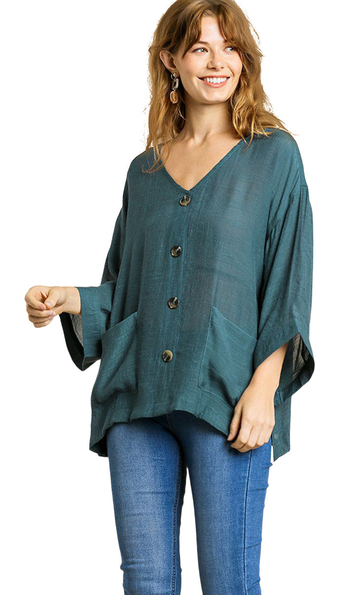 Umgee Faux Button Front Top