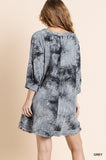 Tie Dye Frayed Hem Dress, Grey