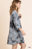 Tie Dye Frayed Hem Dress, Grey