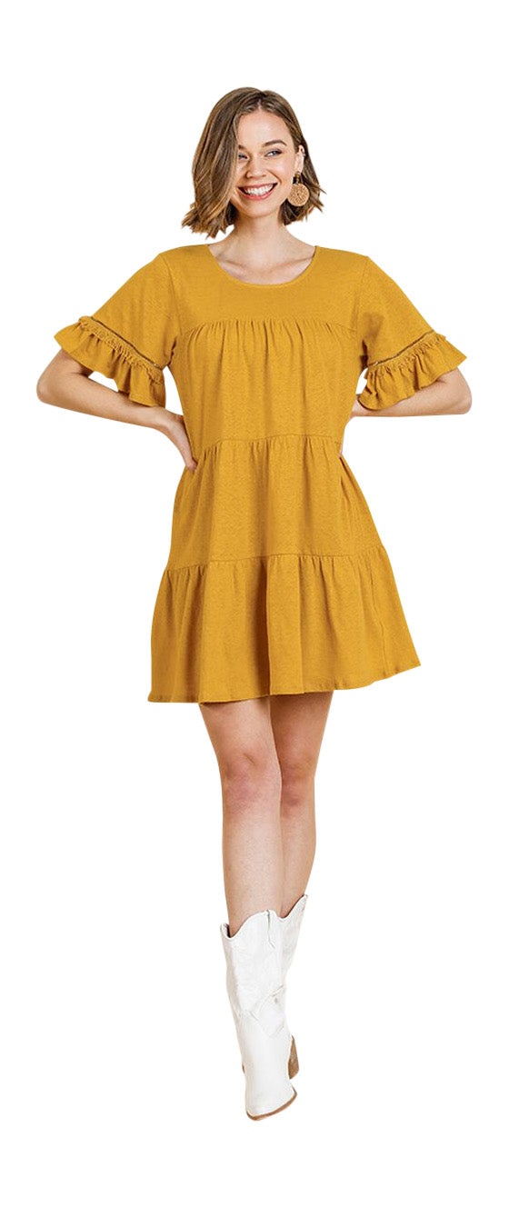 Umgee Ruffle Sleeve Tier Dress Goldenrod - L Umgee Ruffle Sleeve Tier Dress Goldenrod - L