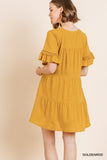 Ruffle Sleeve Tier Mini Dress, Goldenrod