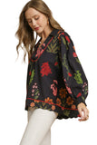 Floral Textured Top, Black