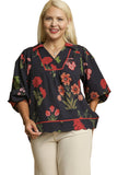 Floral Textured Top, Black