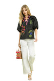 Floral Embroidered Blouse, Black