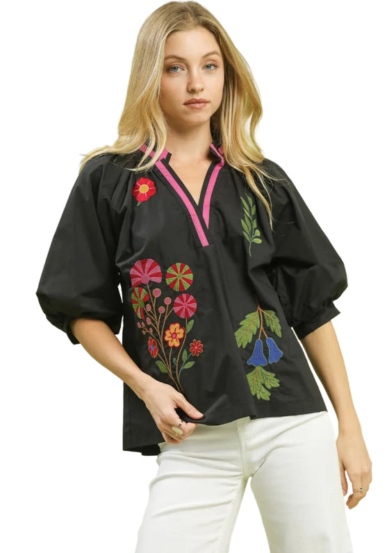 umgee floral embroidered blouse