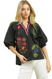 Floral Embroidered Blouse, Black
