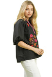 Floral Embroidered Blouse, Black