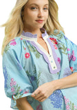 Floral Scallop Trim Blouse, Seafoam