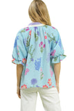 Floral Scallop Trim Blouse, Seafoam