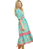 Floral Collage Midi Dress, Mint