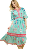 Floral Collage Midi Dress, Mint