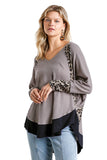 Animal Dolman Sleeve Waffle Knit Top, Mocha Grey