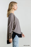 Animal Dolman Sleeve Waffle Knit Top, Mocha Grey