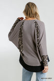 Animal Dolman Sleeve Waffle Knit Top, Mocha Grey