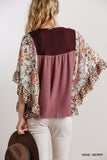 Butterfly Sleeve Top, Wine/Berry