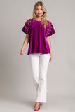 Embroiderd Velvet Short Sleeve Top