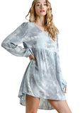 Shibori Tie Dye Babydoll Dress, Silver/Grey