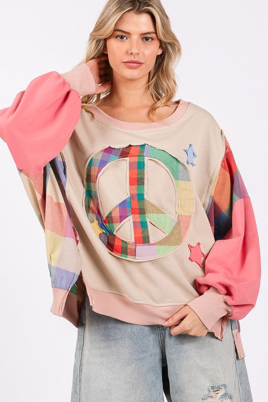 Sage & Fig Peace Sign Long Sleeve Colorful Sweatshirt