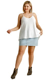 Waffle Knit V-Neck Top, Off White