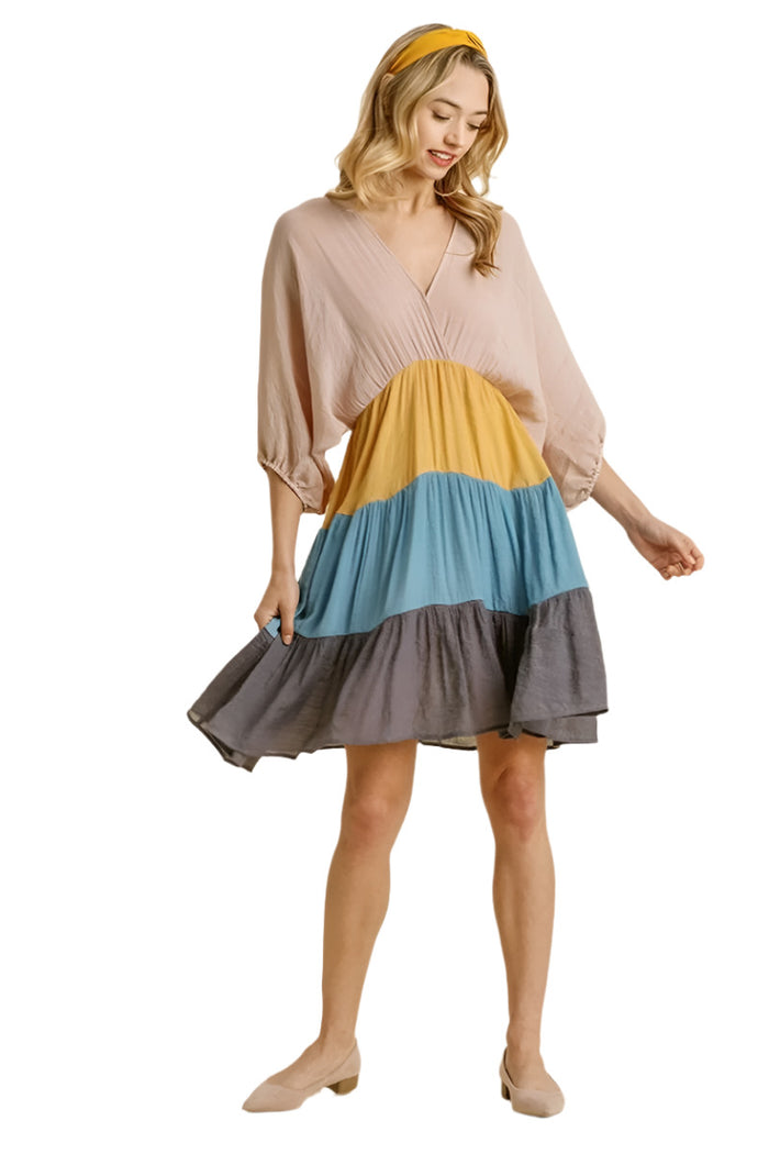Balloon Sleeve Tiered Dress umgee