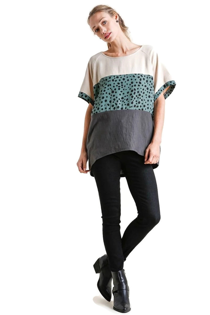 umgee Dalmatian Color Block Top