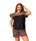 Butterfly Sleeve Embroidered Top, Black