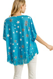Star Print Tassel Top, Blue