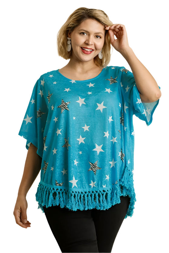 umgee star print tassel top