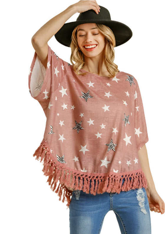 Umgee usa Star Print Tassel Top
