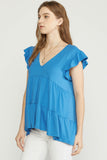 Tiered Ruffle Babydoll Top, French Blue