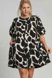 Abstract Print Puff Sleeve Dress