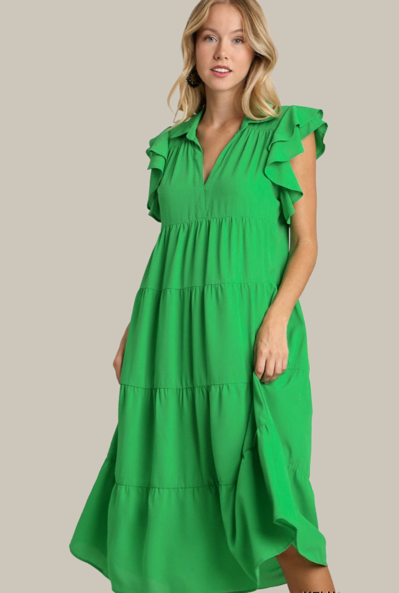 Ruffle Sleeve Tiered Midi Dresses - Umgee Ruffle Sleeve Tiered Midi Dresses - Umgee