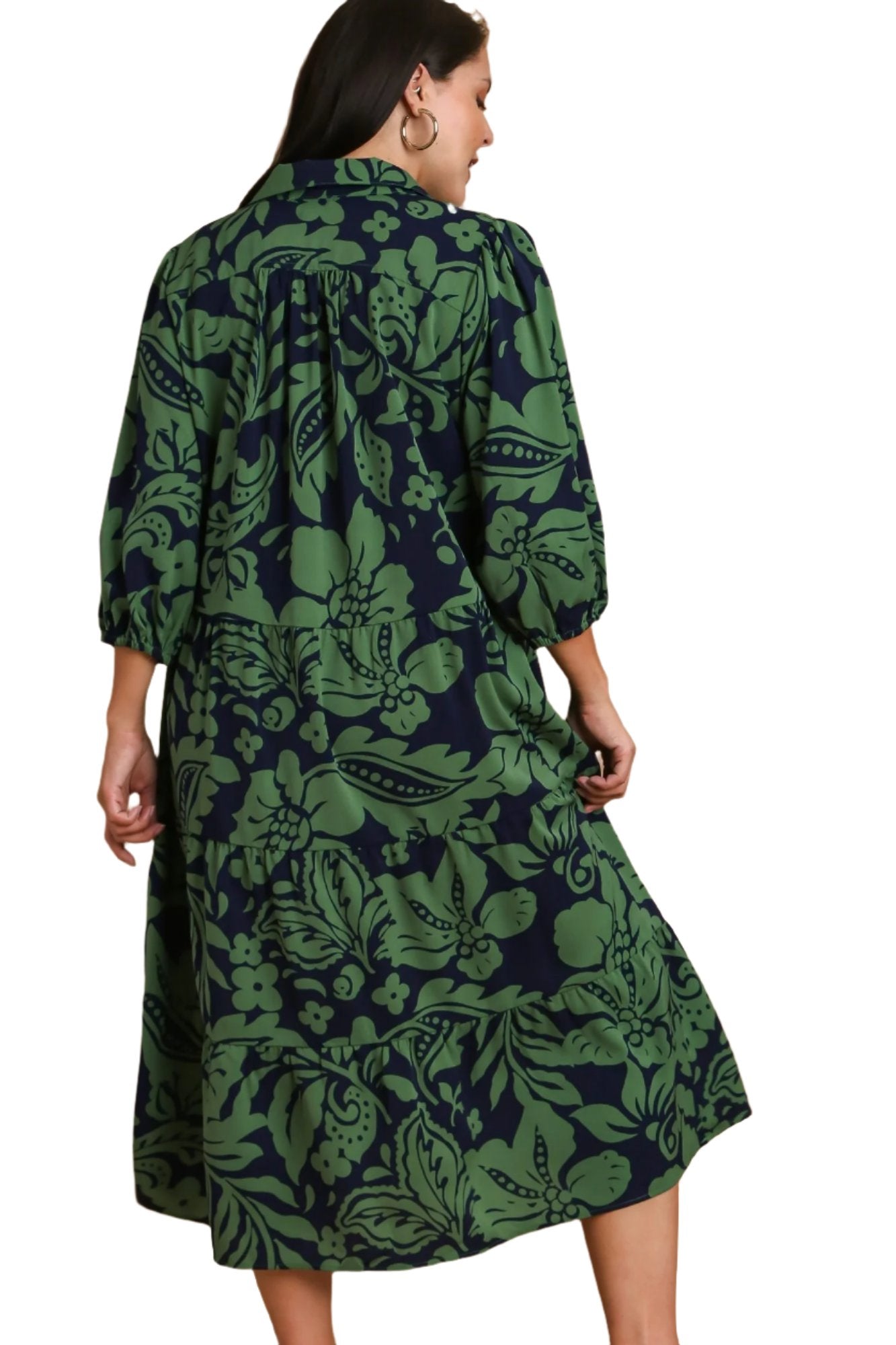 Umgee Two Tone Floral Print A-Line Midi Dress, Navy Violet Skye Boutique Umgee Two Tone Floral Print A-Line Midi Dress, Navy Violet Skye Boutique
