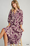 Two Tone Floral Print Midi Dress, Plum