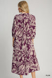 Two Tone Floral Print Midi Dress, Plum