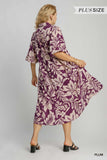 Two Tone Floral Print Midi Dress, Plum