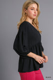 V-Neck Babydoll Top, Black