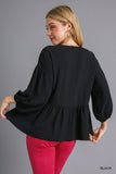 V-Neck Babydoll Top, Black