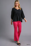 V-Neck Babydoll Top, Black