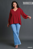 V-Neck Babydoll Top, Red