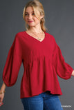V-Neck Babydoll Top, Red