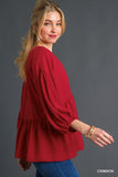 V-Neck Babydoll Top, Red