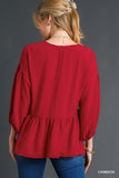 V-Neck Babydoll Top, Red
